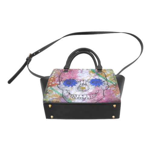 flower power skull Rivet Shoulder Handbag (Model 1645)