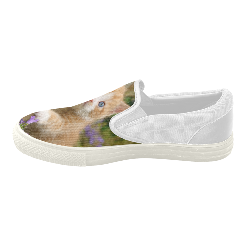 Cute Ginger Kitten Funny Baby Pet Animal in a Garden Photo for Cat Lovers Women's Slip-on Canvas Shoes (Model 019)