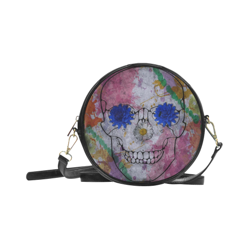 flower power skull Round Sling Bag (Model 1647)
