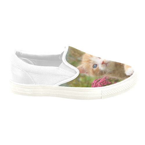 Cute Ginger Kitten Funny Baby Pet Animal in a Garden Photo for Cat Lovers Women's Unusual Slip-on Canvas Shoes (Model 019)