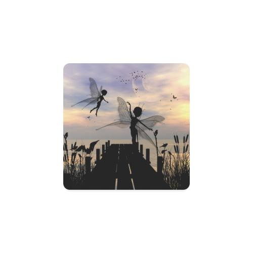 Cute fairy dancing on a jetty Square Coaster