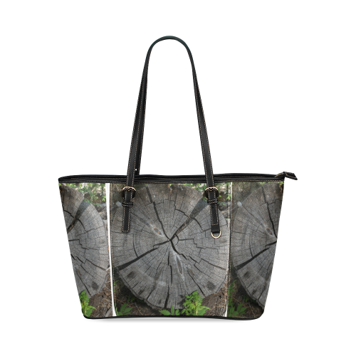 Dried Tree Stump Leather Tote Bag/Large (Model 1640)