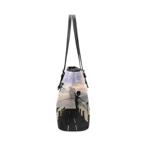 Cute fairy dancing on a jetty Leather Tote Bag/Small (Model 1640)