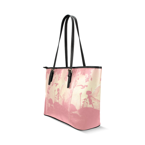 Cute fairy in soft colors Leather Tote Bag/Small (Model 1640)