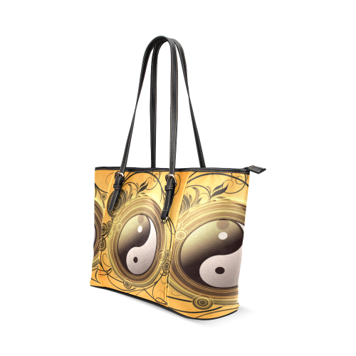 The sign, ying and yang Leather Tote Bag/Small (Model 1640)