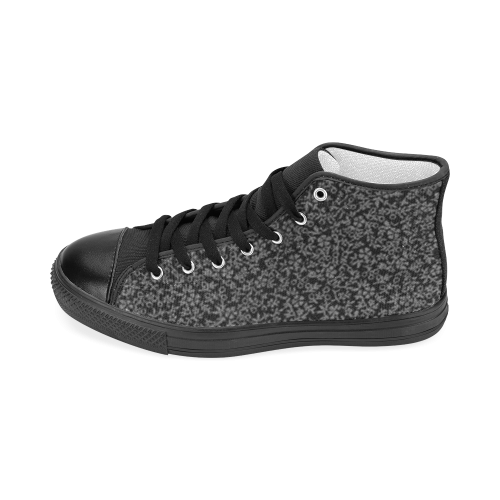 Vintage Floral Charcoal Gray Black Women's Classic High Top Canvas Shoes (Model 017)