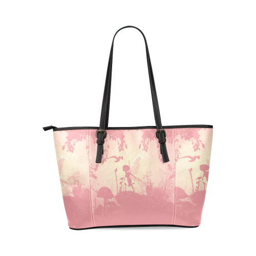 Cute fairy in soft colors Leather Tote Bag/Small (Model 1640)