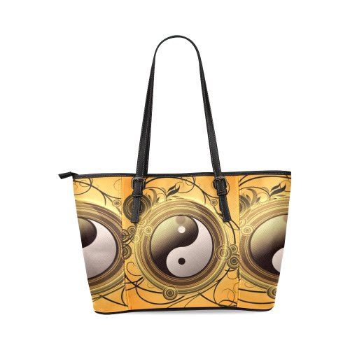 The sign, ying and yang Leather Tote Bag/Small (Model 1640)
