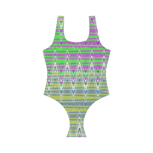 Colorful Waves Vest One Piece Swimsuit (Model S04)