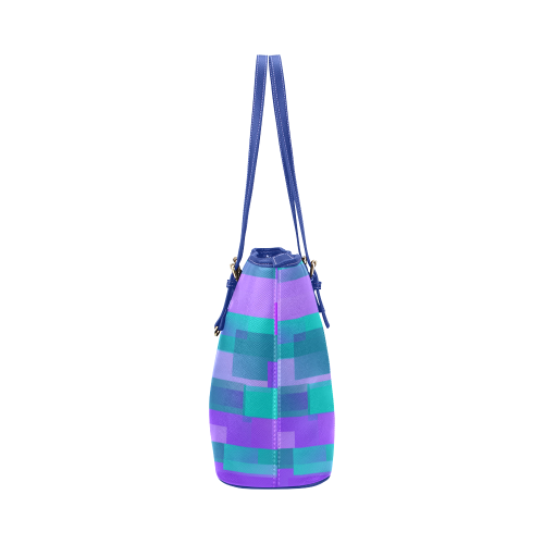 Purple and Teal Blocks Leather Tote Bag/Large (Model 1651)