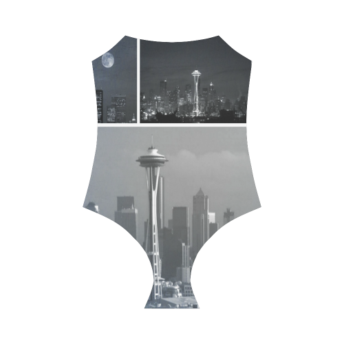 Grey Seattle Space Needle Collage Strap Swimsuit ( Model S05)