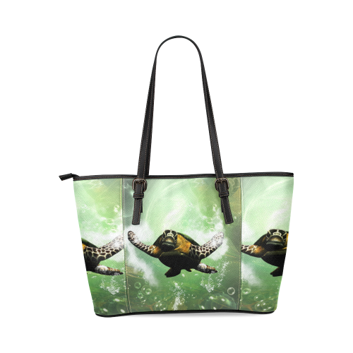 Cute turtle Leather Tote Bag/Small (Model 1640)