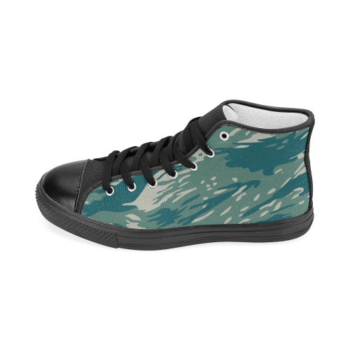 Blue and Green Camo Women's Classic High Top Canvas Shoes (Model 017)