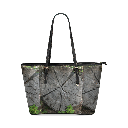 Dried Tree Stump Leather Tote Bag/Small (Model 1640)