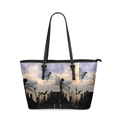 Cute fairy dancing on a jetty Leather Tote Bag/Small (Model 1640)