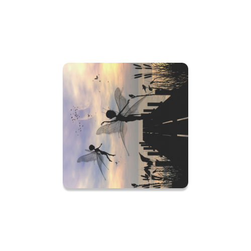 Cute fairy dancing on a jetty Square Coaster