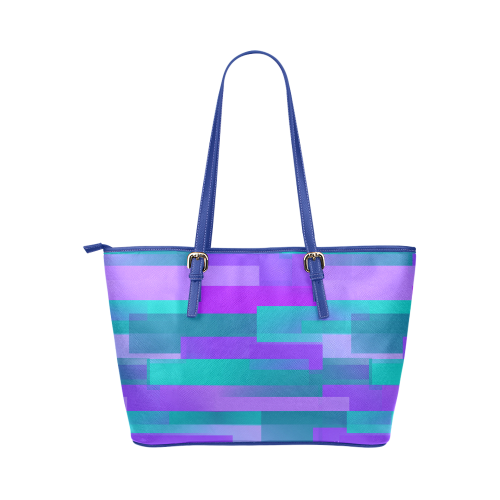 Purple and Teal Blocks Leather Tote Bag/Large (Model 1651)