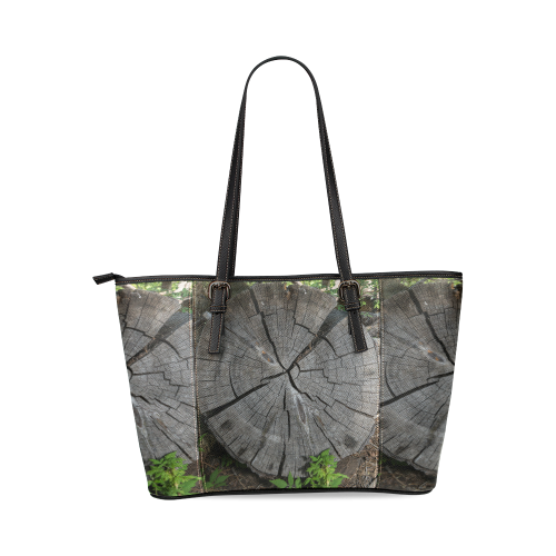 Dried Tree Stump Leather Tote Bag/Small (Model 1640)