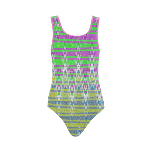 Colorful Waves Vest One Piece Swimsuit (Model S04)