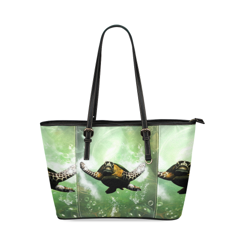 Cute turtle Leather Tote Bag/Small (Model 1640)