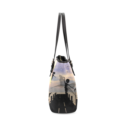 Cute fairy dancing on a jetty Leather Tote Bag/Small (Model 1640)