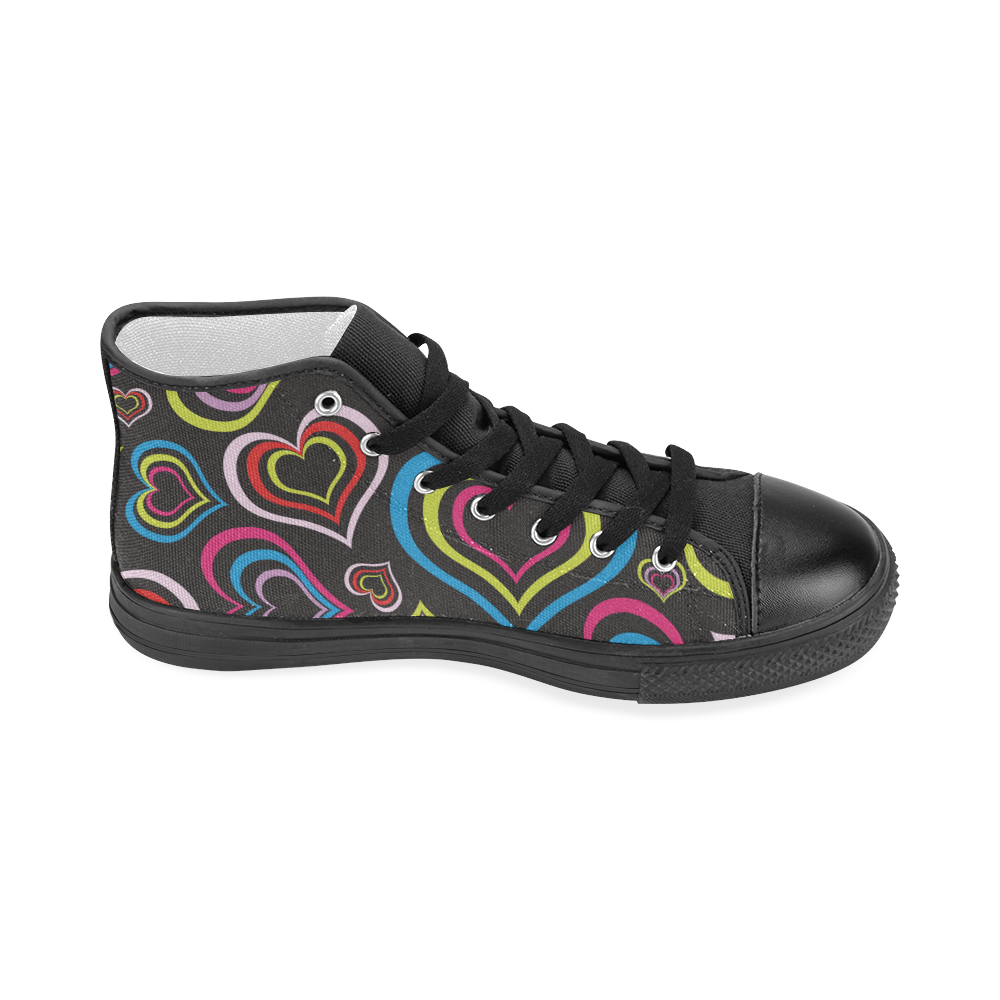 Hearts on Black Women's Classic High Top Canvas Shoes (Model 017) ID