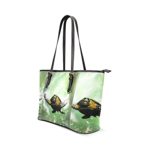 Cute turtle Leather Tote Bag/Small (Model 1640)