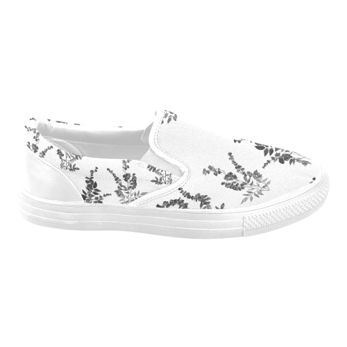 Tiny black flowers Women's Unusual Slip-on Canvas Shoes (Model 019)