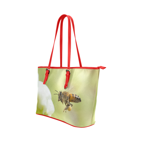 Macro of Bee in Flight Leather Tote Bag/Small (Model 1651)