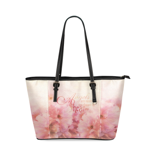 Pink Cherry Blossom for Angels Leather Tote Bag/Small (Model 1640)