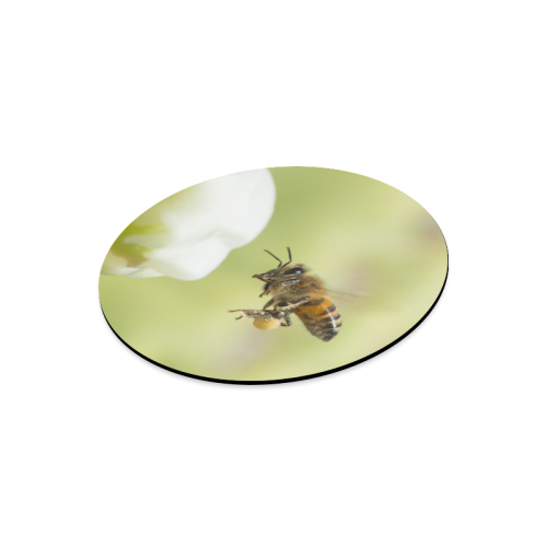 Macro of Bee in Flight Round Mousepad