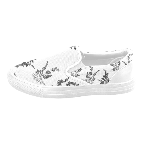 Tiny black flowers Women's Unusual Slip-on Canvas Shoes (Model 019)