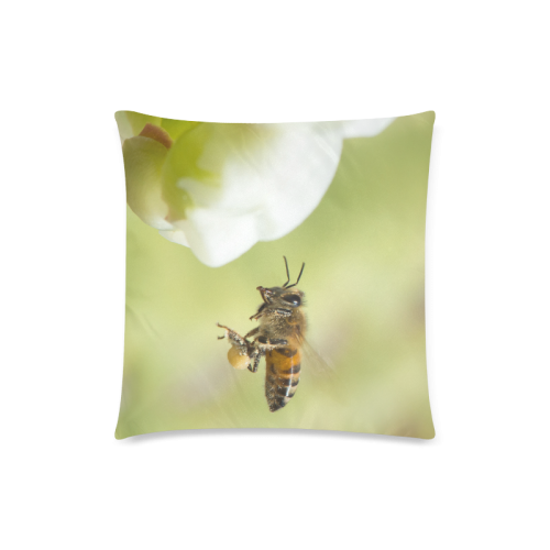 Macro of Bee in Flight Custom Zippered Pillow Case 18"x18" (one side)