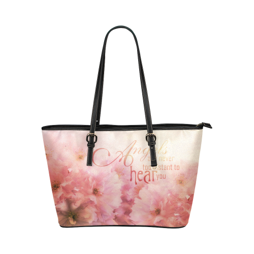 Pink Cherry Blossom for Angels Leather Tote Bag/Large (Model 1651)