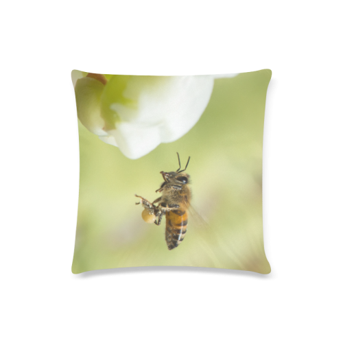 Macro of Bee in Flight Custom Zippered Pillow Case 16"x16"(Twin Sides)