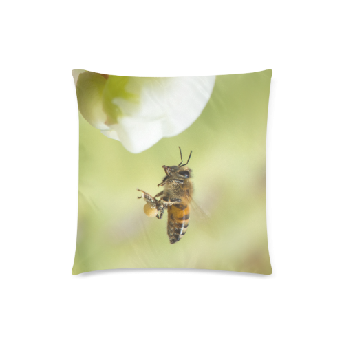 Macro of Bee in Flight Custom Zippered Pillow Case 18"x18"(Twin Sides)