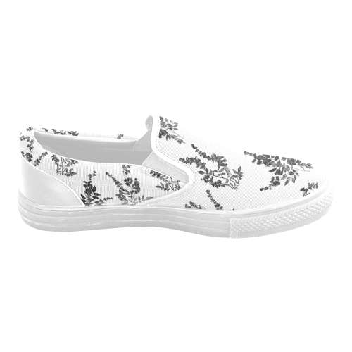 Tiny black flowers Women's Unusual Slip-on Canvas Shoes (Model 019)