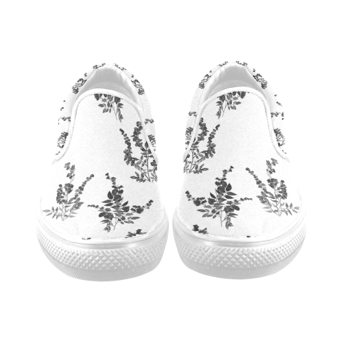 Tiny black flowers Women's Unusual Slip-on Canvas Shoes (Model 019)