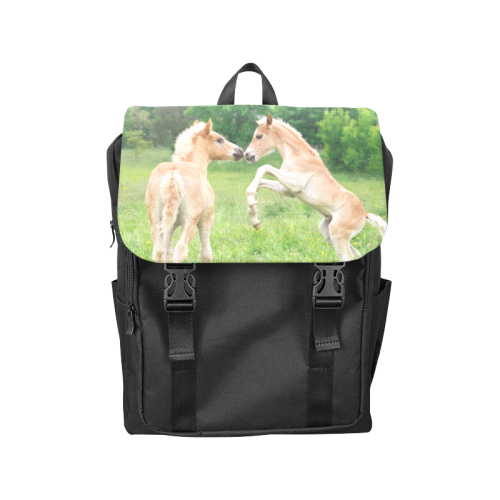 Haflinger Horses Cute Funny Pony Foals Playing Horse Rearing Casual Shoulders Backpack (Model 1623)