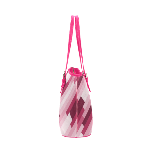 Shades Of Pink Diagonal Stripes Leather Tote Bag/Large (Model 1651)