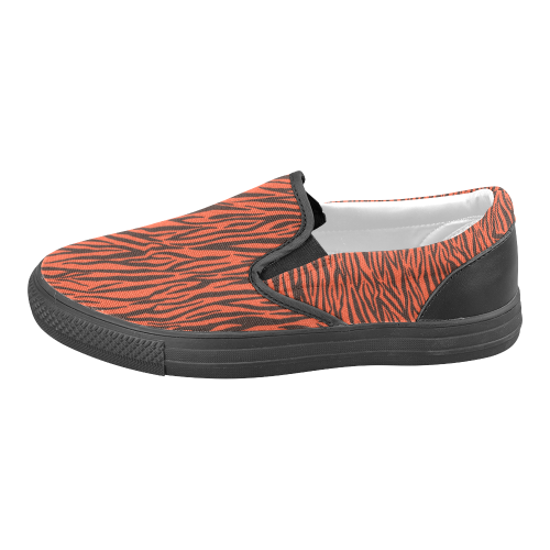 Orange Zebra Stripes Women's Unusual Slip-on Canvas Shoes (Model 019)