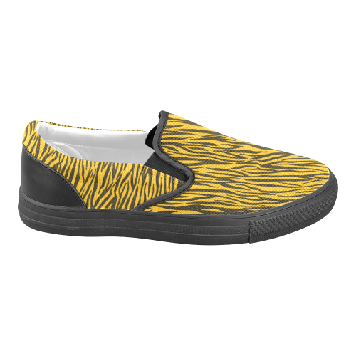 Yellow Zebra Stripes Women's Unusual Slip-on Canvas Shoes (Model 019)