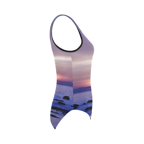Blue and Purple Sunset Vest One Piece Swimsuit (Model S04)