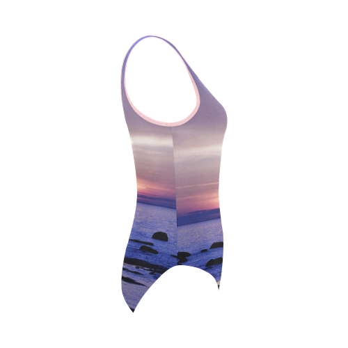 Blue and Purple Sunset Vest One Piece Swimsuit (Model S04)