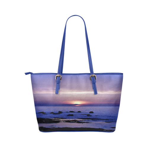 Blue and Purple Sunset Leather Tote Bag/Large (Model 1651)