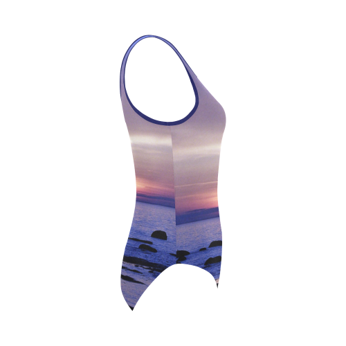 Blue and Purple Sunset Vest One Piece Swimsuit (Model S04)