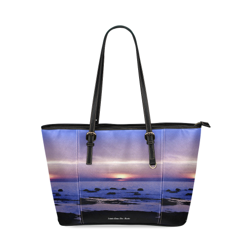 Blue and Purple Sunset Leather Tote Bag/Large (Model 1640)