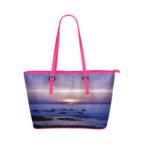 Blue and Purple Sunset Leather Tote Bag/Large (Model 1651)