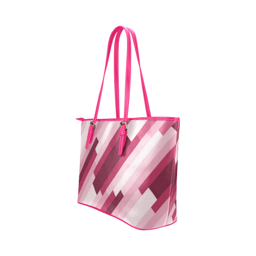 Shades Of Pink Diagonal Stripes Leather Tote Bag/Large (Model 1651)