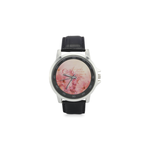 Pink Cherry Blossom for Angels Unisex Stainless Steel Leather Strap Watch(Model 202)